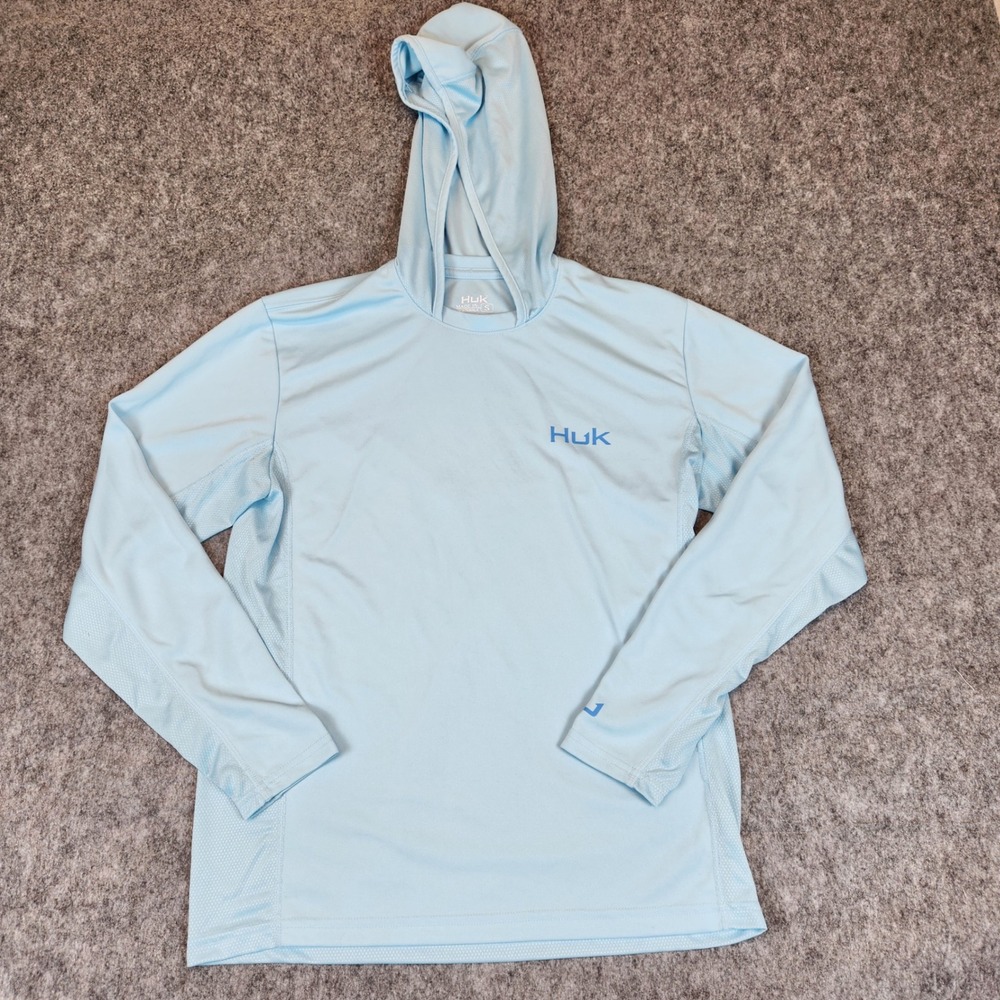 Huk Long Sleeve Performance Fishing Hoodie Sun Protection Shirt Mens S Blue READ